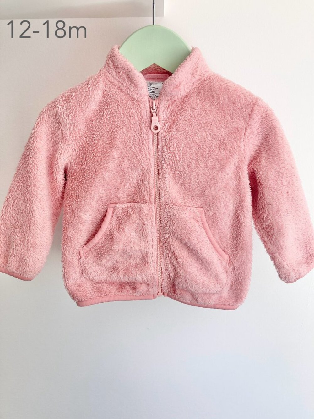 🪴5/$30 Uniqlo 12-18 Months Pink Fleece Fuzzy Zip Hoodie Jacket Sweater Winter